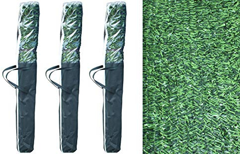 ADO - Seto Artificial Decorativo tupido ignífugo de 3 Metros de Largo x 1 Metro de Altura. Seto Artificial Decorativo Verde de 90 Varillas 80% ocultación. (3- Rollos seto 3x1)
