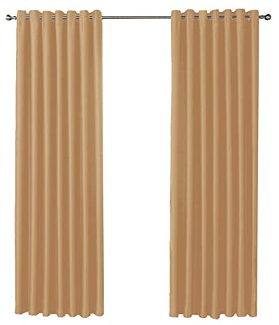 Olivia Rocco Blackout Eyelet Curtains Black Out Thermal Ring Top Curtain Pair Window Treatment Living Room Bedroom, 66 (Width) x 72 (Drop) Ochre
