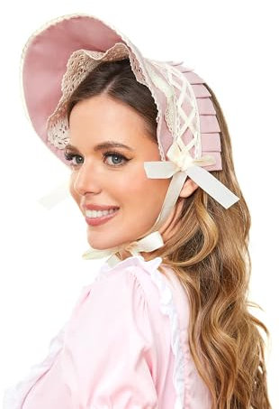 KUOIN Viktorianischer Spitzenhut, Kolonial-Kopfbedeckung, Carol-Party, Halloween-Kostüm, Sonnenhut für Damen, Pink, Einheitsgröße