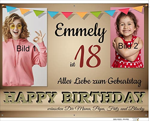 Geburtstag Banner, Party Dekoration, Happy Birthday Hintergrund Banner Geburtstagsfeier Dekorationen Banner Personalisierbar mit zwei Fotos und Texte wie Name, Alter, Grüße