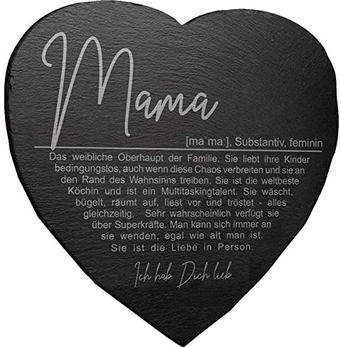 mtb more energy Schiefertafel Herz ''Lexikon Mama (ich hab Dich Lieb)'' - 25x25 cm - Laser Gravur auf Schieferherz - Muttertag Mutti Mamma Geschenk