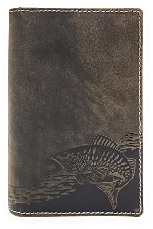 Lemasi echt Leder Etui Hülle Dokumenten Mappe für Angelschein, Schwerbehindertenausweis, Reisepass, Waffenschein, Jagdschein, Impfausweis usw. Zander (Vintage)
