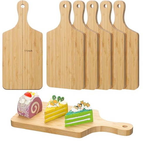 Lounsweer 6 Pcs Thicken Cutting Board Bulk Wood Board for Chopping Serving Charcuterie Material for Laser Engraving Mother' Day Wedding Housewarming Gift(Bamboo,11 x 5 Inches)