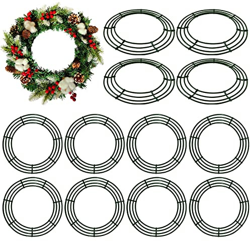 Thealyn 12 Pack 14'' Metal Wreath Frame Wire Wreath Rings for Christmas New Year Party Home Decor DIY (Green)