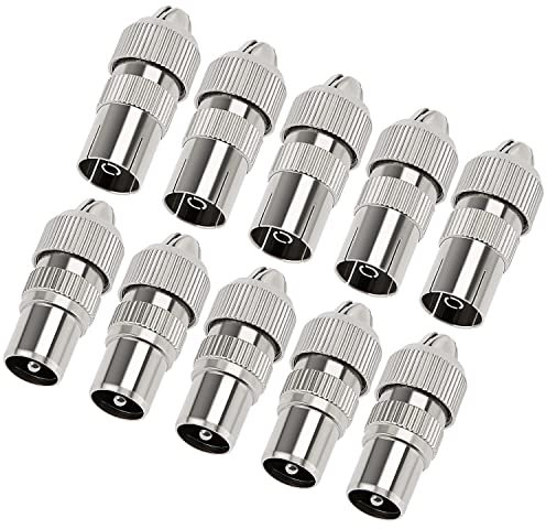 10 Stücke Metall TV Antennen Koaxial Stecker, KUOQIY 5 Buchse & 5 Stecker TV Antennen Koaxialkabel Adapter, Weiblich Männlich Koaxialkabel RF Antennenstecker für RF Kabel, Vernickelt