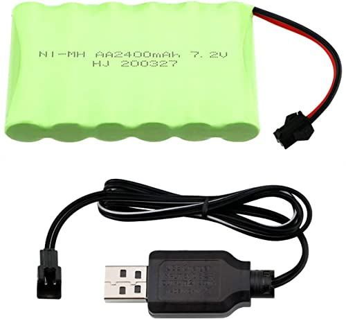 Yangers Rechargeable 7.2V 2400mAh 6S NIMH AA Battery Pack SM 2P 2 Pin Plug female Connector with USB Charger Set for RC Car Off Road Truck Jumper Airplane Boat Toys