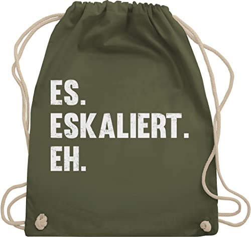 Turnbeutel Rucksack - Party & Alkohol Herren - Es eskaliert eh - Unisize - Olivgrün - stoffbeutel sprüche saufrucksack sauf malle beutel festival turnsack saufen alki spruch beutelrucksäcke