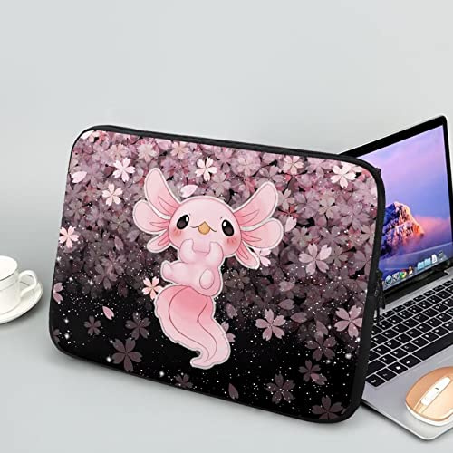 Showudesigns Housse pour ordinateur portable Sakura Axolotl pour femmes et filles en néoprène - Étui pour ordinateur portable 13 pouces - Sac portable pour tablette pour amies - Motif fleur de