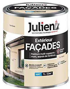 Julien Peinture pour Façades Multi-Supports en phase Aqueuse - Murs extérieurs, appuis de fenêtres, soubassement, gouttières - Ton Pierre 1 L
