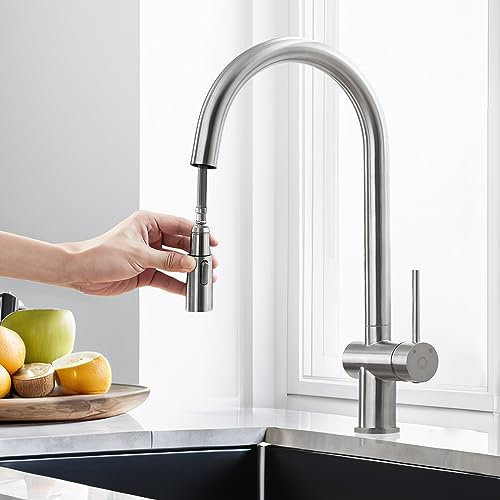 CECIPA Wasserhahn Küche Ausziehbar, Küchenarmatur mit Brause, Hochdruck Spültischarmatur mit 2 Strahlarten, Mischbatterier, Armatur Edelstahl, Kitchen Tap Faucet