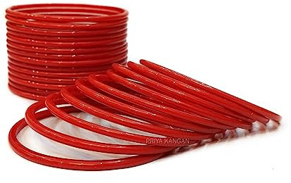 PRIYA KANGAN Bracciale rigido in vetro semplice ed esotico lucido, adatto per tutte le occasioni, braccialetti tradizionali indiani Kaach Chudi (confezione da 24), 2.80 (Large), Vetro