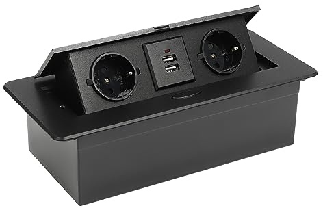 Presa da incasso a scomparsa, 2 scomparti con 2 prese USB, da incasso, con coperchio, presa per mobili, pieghevole, per cucina, ufficio, scrivania, banco da lavoro (nero)
