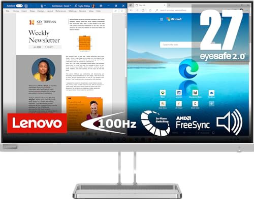 Lenovo L27i-40 - Monitor FHD 27 (IPS, 1920 x 1080 px, 16:9, 100 Hz,Tiempo de Respuesta 4ms, HDMI, VGA, Montaje VESA 100 mm, Soporte de Inclinación, AMD FreeSync) Color Gris Nube, Versión previa