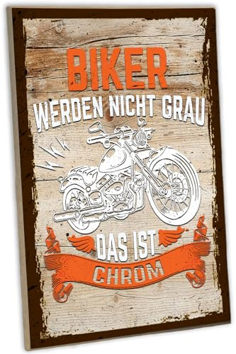 schilderkreis24 - Biker-Holzschild 'Chromglanz' - Motorrad Dekoration, 28x19 cm - Geschenk für Motorradfans