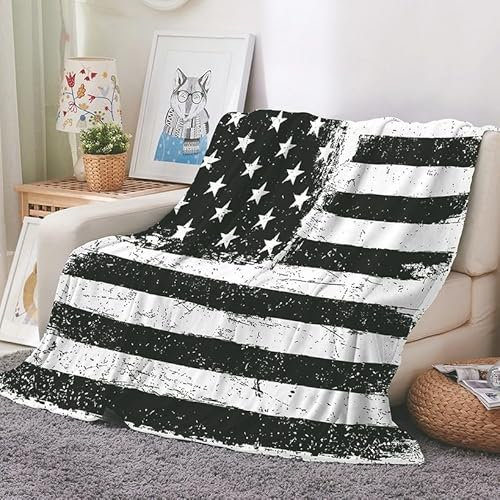 EHOMERY Kuscheldecke Flauschig Decke Zum Selber Gestalten Kuscheldecke Wolle Dünne Decke Für Couch Amerikanische Flagge Frühlingsdecke Schwarz 200x150cm