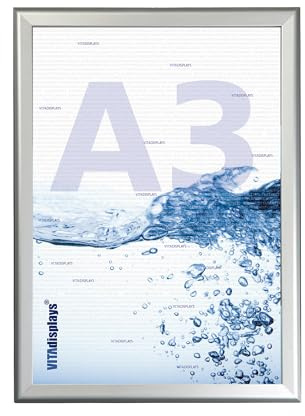Klapprahmen DIN A3 Silber, Wechselrahmen inkl. Anti-reflex PET Schutzfolie, 25 mm Aluminium Gehrungs-Profil, Posterrahmen