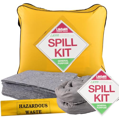 Labsales 50lt Eco Friendly General Purpose Spill Kit Includes Absorbent Pads, Socks & Disposal Bag, For Oils, Fuel, Paint, Grease, Water & Weak Chemicals, Pack Of 1 Spill Kit (50L)