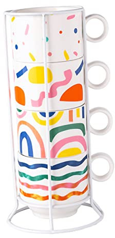 Zerodeko Tasses Céramique Empilables Tasse à Café Et Thé Avec Support Pour Maison Bureau