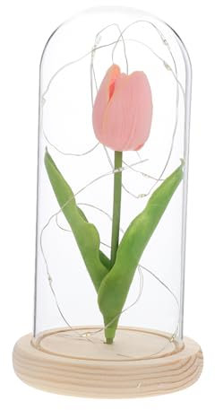 Alipis Unique Luminous Tulip Led Lights Tulip Glass Dome Desktop Decor Artificial