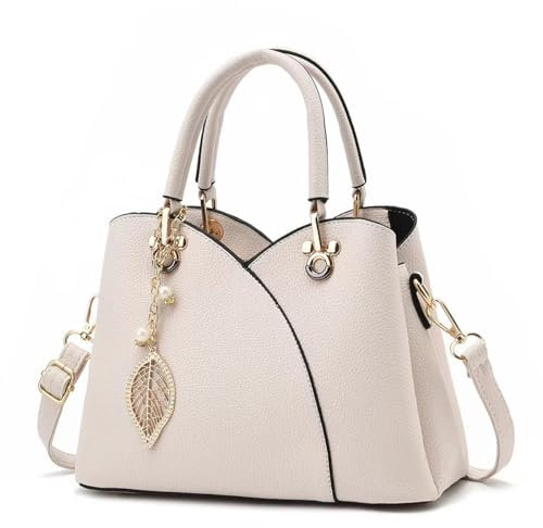 LUXCAELY Elegante Damen Handtasche | Modische PU Leder Umhängetasche mit Verzierungen und Verstellbarem Schultergurt - Ideal für Geschäft und Freizeit - Weiß