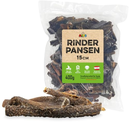 ALTO Getrockneter Rinderpansen für Hunde 400g - 15cm Stücke – Natürlicher Rinder-Pansen für Welpen, kleine und große Hunde - Hergestellt in Österreich