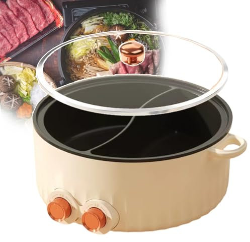 forplubossmmp Pentola Elettrica Shabu 5l/6l con Divisore,Pentola Elettrica Shabu Divisa con Coperchio in Vetro Temperato,Padelle Elettriche Antiaderenti per 2-8 Persone,Controllo della Temperatura,5L