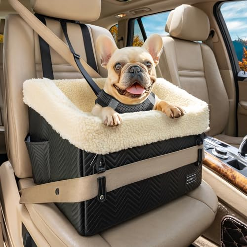 PETSFIT Hunde Autositz, Hundeautositz Hundesitz kleine Hunde mit Patent sichere Schnallen,Abnehmbarer und waschbarer Plüschbezug, Auto Rückbank Beifahrersitz