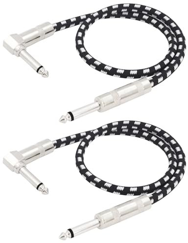 LANMINGLEL Straight to Right Angle 1/4 Inch Instrument Cable Short TS Guitar Cable Electric Guitar Amp Cord 6.35mm Stereo Audio Cable for Guitar Bass Keyboard and Pro Audio 2 Pack (1.7FT)