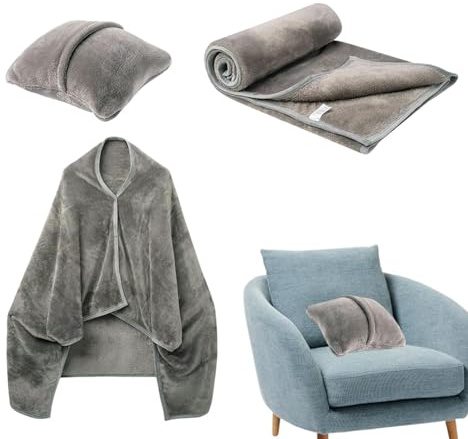 Reisedecke, Flugzeug, leicht, kompakt, Flanell, warm, Reisedecke, weicher Schal, Decke, Kissen für Damen und Herren