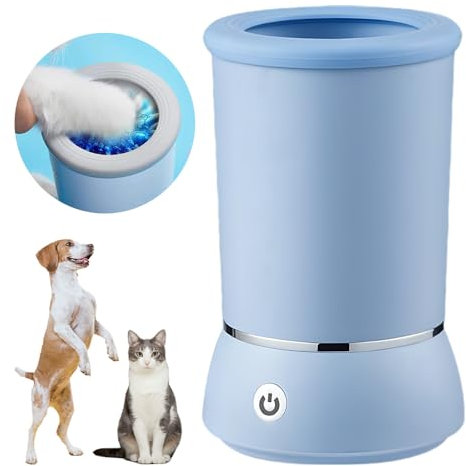 comepew Automatic Dog Paw Cleaner, Elektrisch Hundepfoten Reiniger, 360° Hunde Pfotenwaschanlage, Silikonbürste, USB Wiederaufladbar, Weiß/Blau, für Hunde und Katzen, Unisex, Kinder