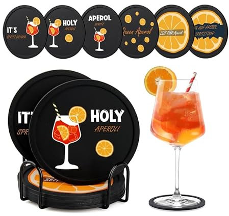 6 Pezzi Sottobicchieri Silicone, Aperol Antiscivolo Sottobicchiere con Supporto, Sottobicchieri Personalizzati per Caffè, Birra, Boccali, Bicchieri da Vino, Casa, Bar, Sotto Bicchieri da Tavola (6)