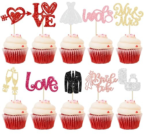 Ephlyn Cupcake-Aufsätze mit Aufschrift Bride to be, glitzernd, für Hochzeitstorten und Kuchen, mit Aufschrift I Do Love, Herzring, Cupcake-Picks für Brautparty, Hochzeit, Verlobung, Party, Zubehör