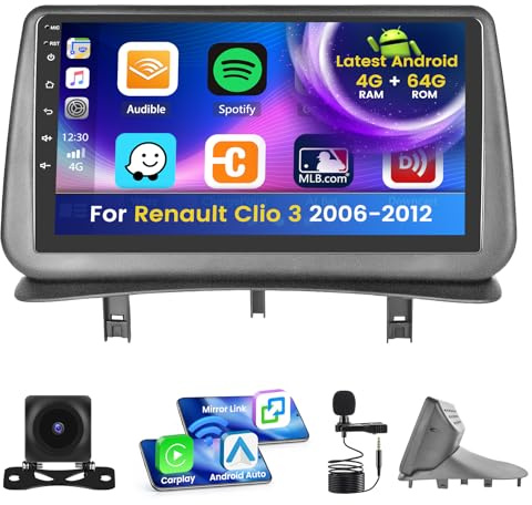 Inefala 4+64G 9'' Android 15 Autoradio per Renault Clio 3 2006-2012