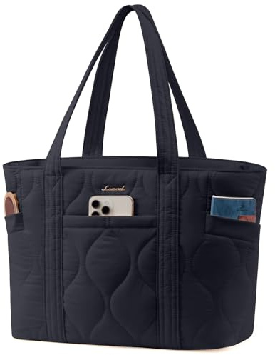 LOVEVOOK Laptoptasche 17 Zoll Handtasche Damen Groß Shopper Tasche Elegante Tote Tag Women Puffer Arbeitstasche Aktentasche Lehrertasche Bürotasche Einkaufstasche für Uni Business Reisen, Schwarz