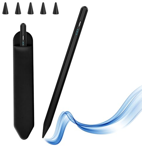 Penna per Apple iPad 2018-2025, Pencil per iPad, Ricarica Rapida, Sensibile all'inclinazione, Rifiuto del palmo, Compatibile iPad 11/10/9/8/7/6, Air M3/M2/5/4/3, Mini 7/6/5, Pro M4 /12,9/11 (Nero)