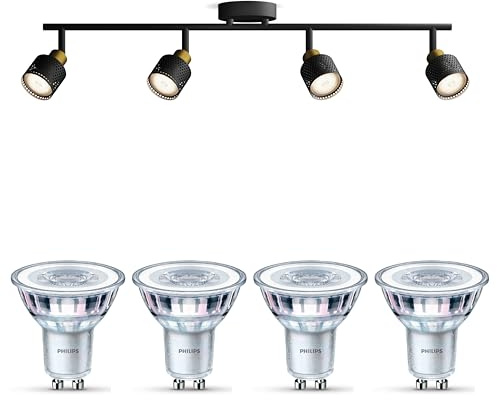 Philips Niall Aufbaustrahler (Schwarz/Gold) - 4-Flammig - SceneSwitch | Deckenstrahler - GU10 - Warmweiß - Einfach dimmbar mit Ihrem klassischen Schalter