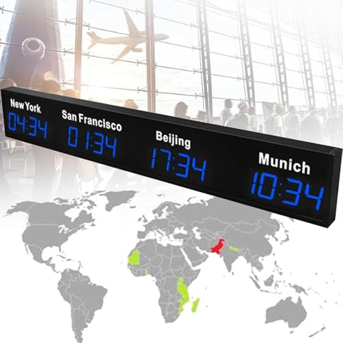 Reloj mundial digital LED con múltiples zonas horarias, montado en la pared para el hogar, hotel, oficina y aeropuertos