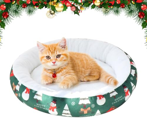 PORUPAEL Weihnachts Katzenbetten Waschbar Weihnachtsbett Hundebett Kleine Hunde Weihnachtshöhlenbett Plüsch Hundesofa Katzensofa Tierbett Für Hunde Welpen Katzen Kätzchen (Weihnachten Grün, M)