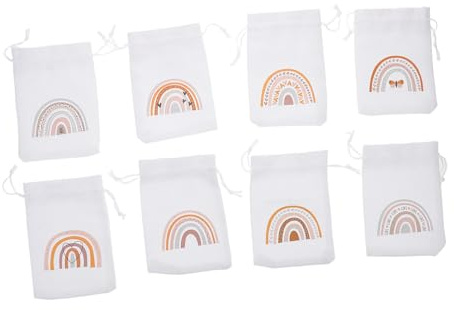 DIKACA 8 Stück Teiliges Bunte Jutesäckchen mit Kordelzug Vielseitige Schmuckbeutel und Geschenkverpackungstaschen für Party Hochzeit Abschlussfeier Nachhaltige Regenbogentaschen