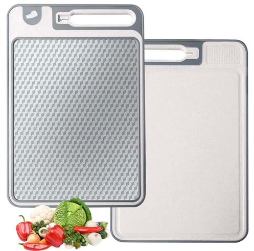 Tabla de cortar de doble cara, acero inoxidable 304 y paja de trigo, tabla de cortar de acero inoxidable de doble cara, para carne, verduras, diseño de red resistente a los arañazos, tabla de cocina