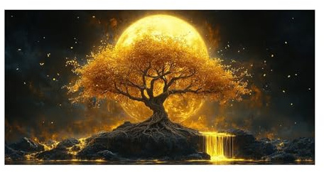 WIKEO Soggiorno Albero della vita Stampa su tela Arte dell'albero d'oro vintage Quadro da parete stile boho, minimalista, botaniche da parete per Cucina Ufficio(Dorato)-70x140cm Non incorniciato