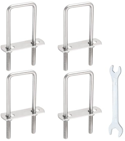 sourcing map 4 Sets M6 Square U-Bolts, 1.18(30mm) Inner Width 3.7(95mm) Length 304 Stainless Steel U Clamp Bolts with Nuts, Plates and Wrench for Trailer Ski Boat Fishing Boat