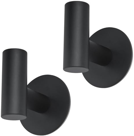 SZWLJ 2PCS Black Towel Hooks Self Adhesive, 304 Stainless Steel Bathroom Towel Hooks & Coat Hooks,Heavy Duty No Drilling - for Doors, Walls, Kitchen, Bathroom, Cupboards, Office