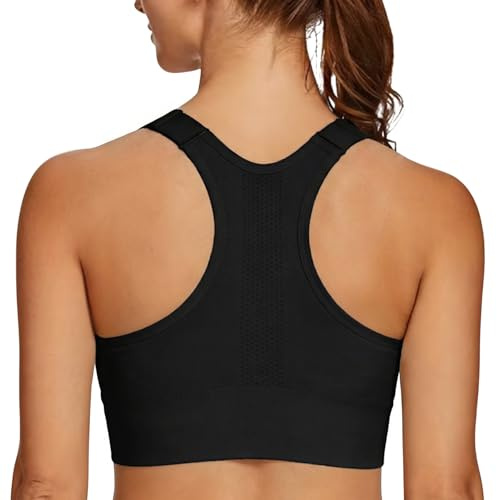 Leversic Top Palestra Donna Reggiseno Sportivo Donna con Spalline Larghe Regolabili Schiena Reggiseni Sportivi a Racerback Supporto Medio-Alto Running, Fitness, Yoga Nero S