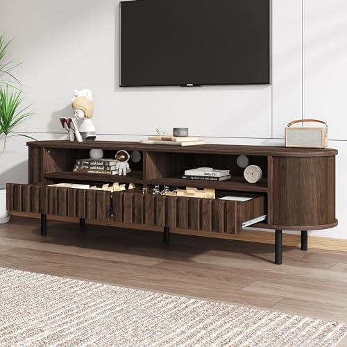 Armario de TV de 160 x 40 x 48 cm, armario bajo con 2 armarios, armario de salón con 2 cajones, soporte de TV color nogal, tablero de fibra de densidad media, mesa de televisión, soporte de TV con 5