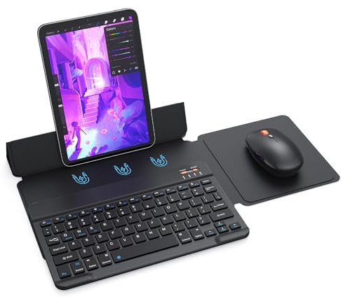 MEETION Tastiera e mouse Bluetooth per iPad, tastiera e mouse portatili wireless, set tastiera e mouse ultra sottile ricaricabile, per iPad 10th/A16 11th/Mini/Pro/Air 11, iPhone (custodia non inclusa