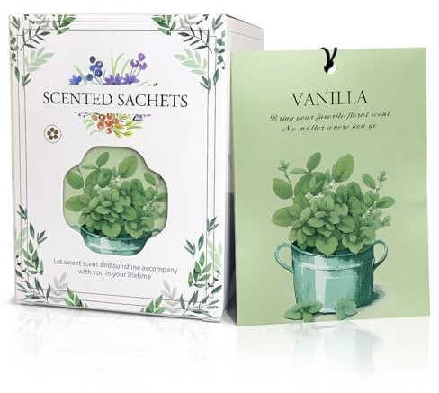 HOMELLAX Vanilla Scented Sachet Bags - 12 Pack Drawer & Closet Freshener, Long Lasting Odor Eliminator for Wardrobes, Cars & Storage, Home Fragrance Air Freshener Sachets