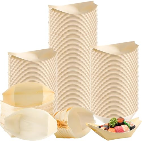 500 Pièces Coupelles en Bambou en Forme de Bateau, Barquettes Alimentaires Jetables Écologiques, Bateau Barquette Alimentaire Bols pour Amuse-Bouches, Sushi, Buffets, Mariages et Fêtes - 11 x 6,5 cm