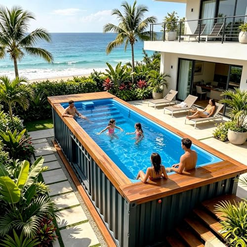 Piscina moderna prefabricada con contenedor, piscina exterior de 20 pies/40 pies sobre el suelo con sistema de filtración inteligente, piscina modular de acero portátil para patio trasero, jardín