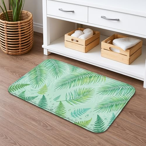 Badematte, tropisches Blatt, schnell trocknend, von der Natur inspirierte Farne, saugfähig, rutschfest, Sommerdekorativ, Flanell, waschbar, Badteppiche für Badezimmer, WC, WC, 50,8 x 81,3 cm, Grün